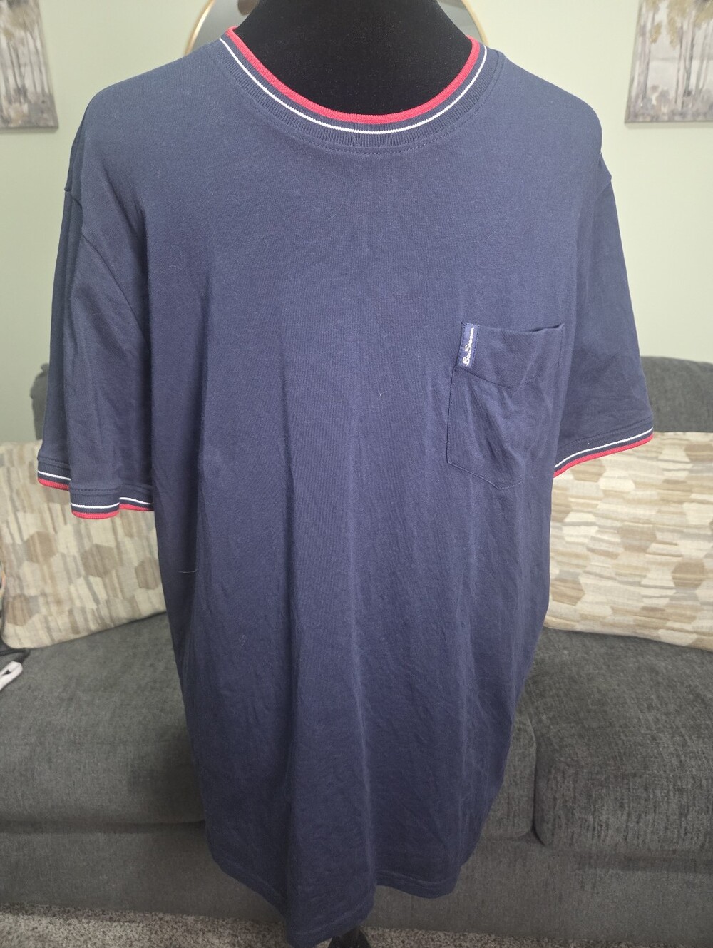 Ben Sherman Navy Short-Sleeve Pocket Tee with Red Contrast Trim
